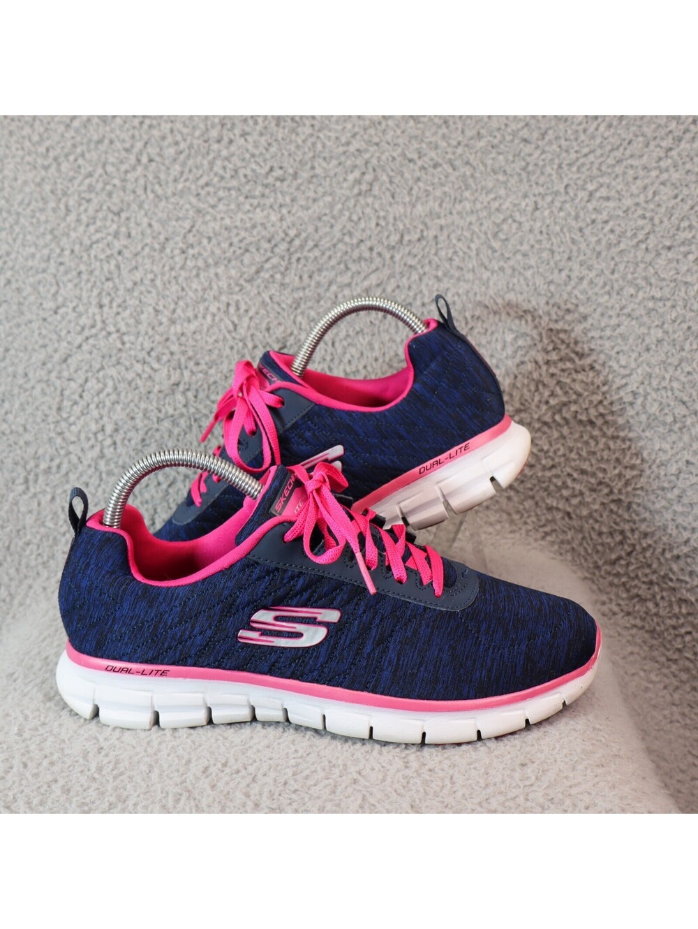 Skechers women sz 9 Navy Blue Pink White Flex Appeal